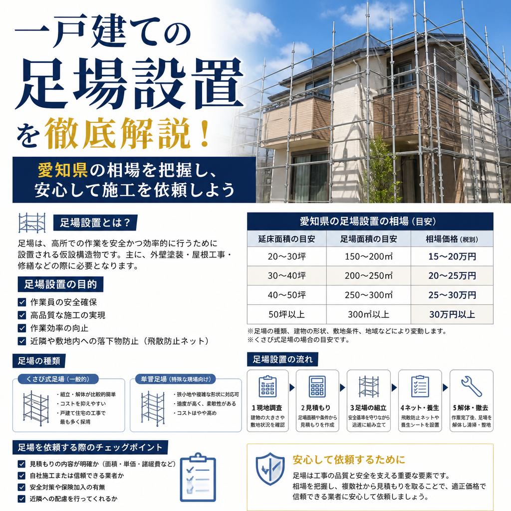 「一戸建ての足場設置」を徹底解説！愛知県の相場を把握し、安心して施工を依頼しよう